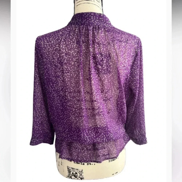 GAP BLOUSE TOP PURPLE DOT PRINT BUTTON UP PEPLUM STRETCH WAIST SIZE MEDIUM - Picture 3 of 6